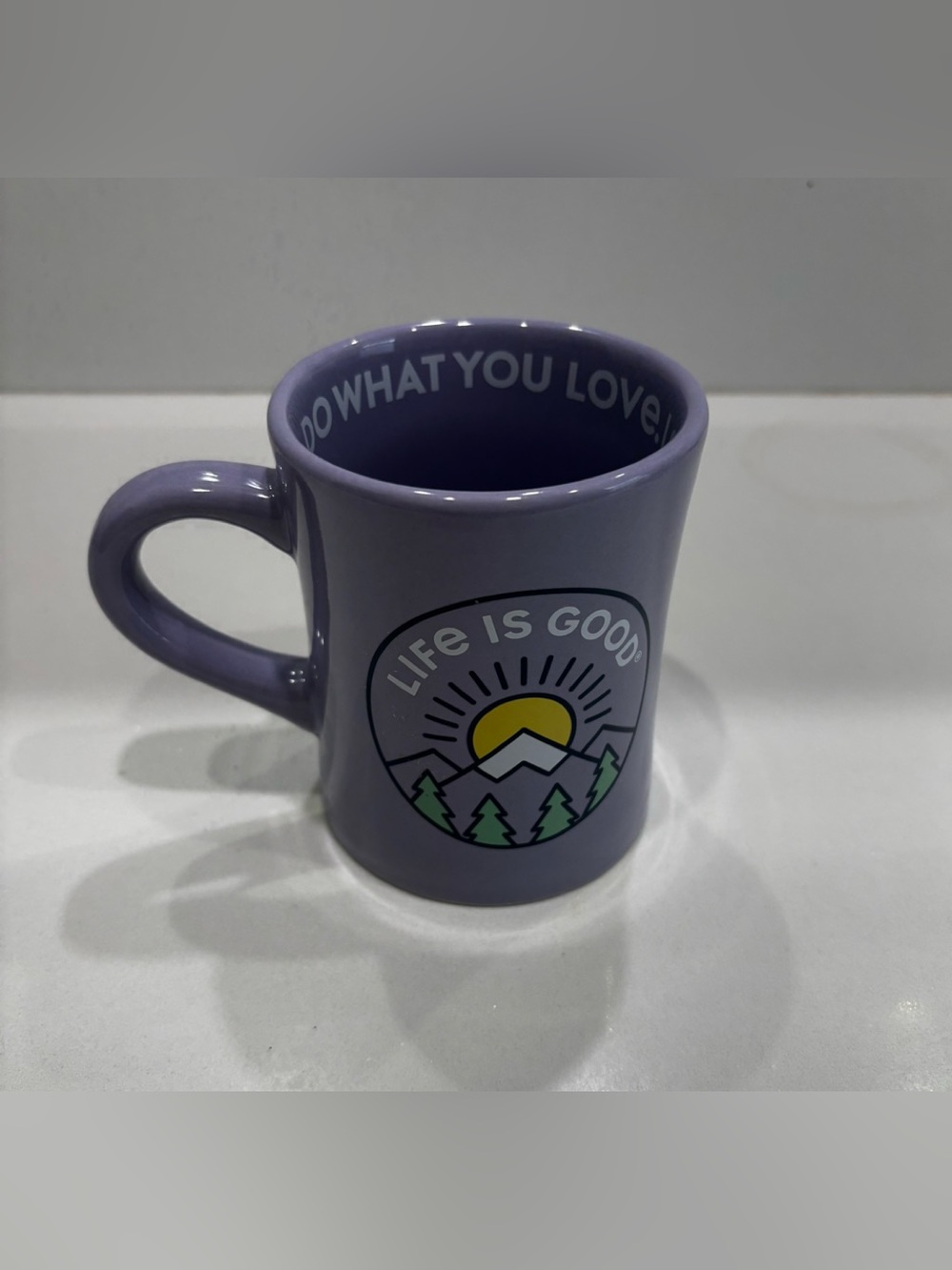 Life Is Good Lavender Mug Mountain Design love what you do cup purple